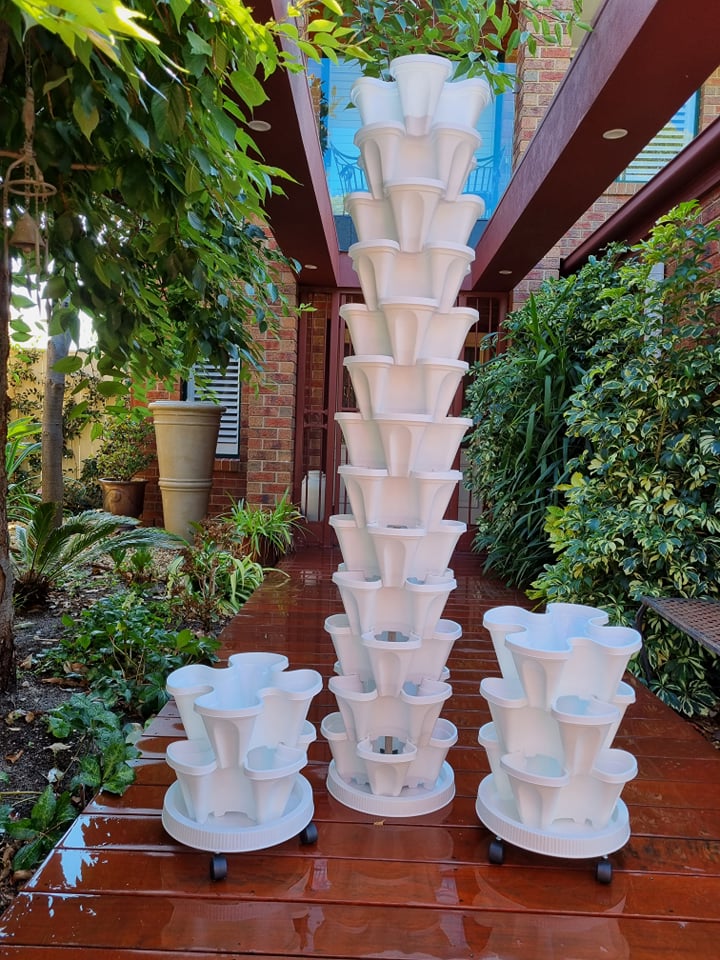 50-Tier Stackable Vertical Garden Planter Kit with PVC Support & Mobile Trolley Base